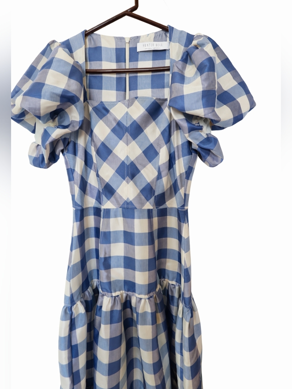 Hunter Bell Cassidy Blue and White Gingham Midi Dress Size 2 - Picture 7 of 9